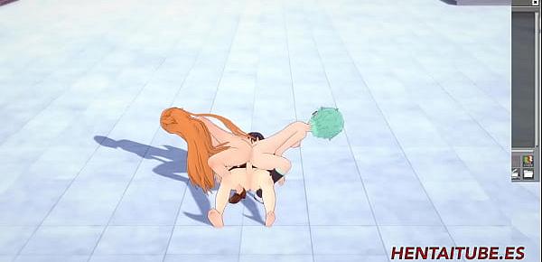 trendsSword Art Online Hentai 3D - Threesome, Asuana and Asada masturbate Kirito with their ass and he cums on her buttocks - Japanese Anime Manga Cartoon Porn